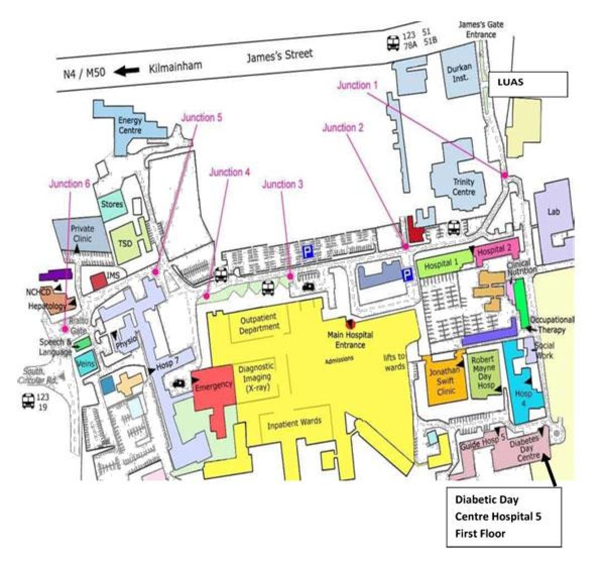 Сент Џејмс болница Даблин мапа