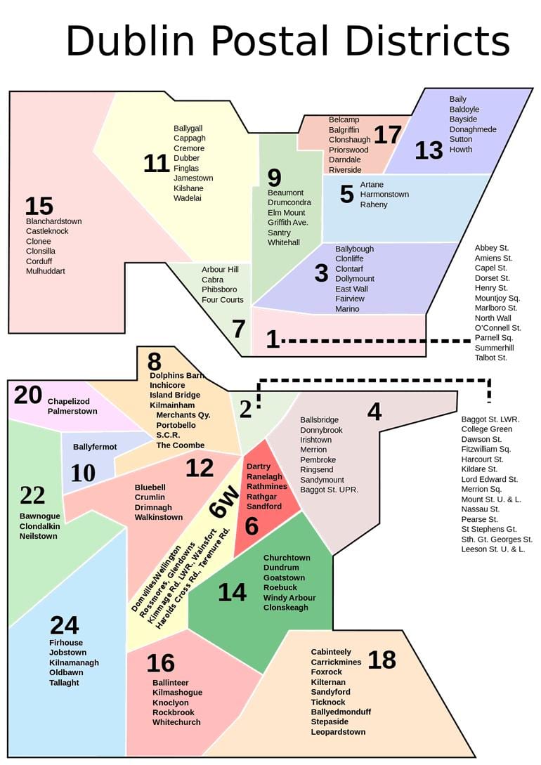 карта на Даблин postcodes